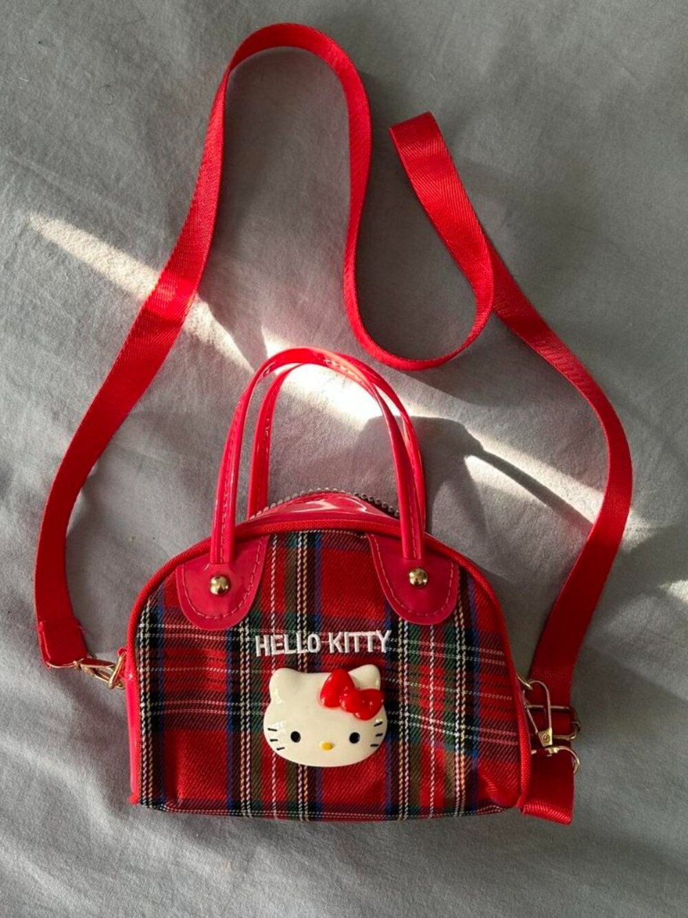 Sanrio Hello Kitty Red Plaid Crossbody Mini Bowler Bag